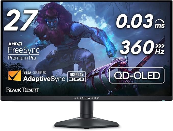 image-Alienware AW2725DF OLED Gaming Monitor - 26.7-inch Quantom-Dot WQHD (2560x1440) 360Hz 0.03Ms Display, AMD FreeSync Premium Pro, HDMI/DP/USB 3.2 Gen1, Height/Tilt/Swivel/Pivot Adjustability - Black