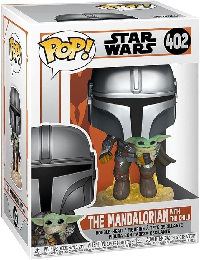 image-Funko Pop! Star Wars: The Mandalorian - Mandalorian Flying with The Child, Grey