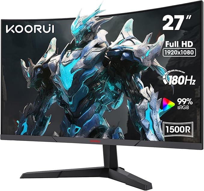 image-KOORUI 27E6CA 27 inch Curved Gaming Monitor 180Hz FHD 1080P Computer Monitor, 1500R 1ms Display, Adaptive Sync,FreeSync Premium,Eye Care, DisplayPort & HDMI, VESA Compatible, Tilt Adjustable, Black
