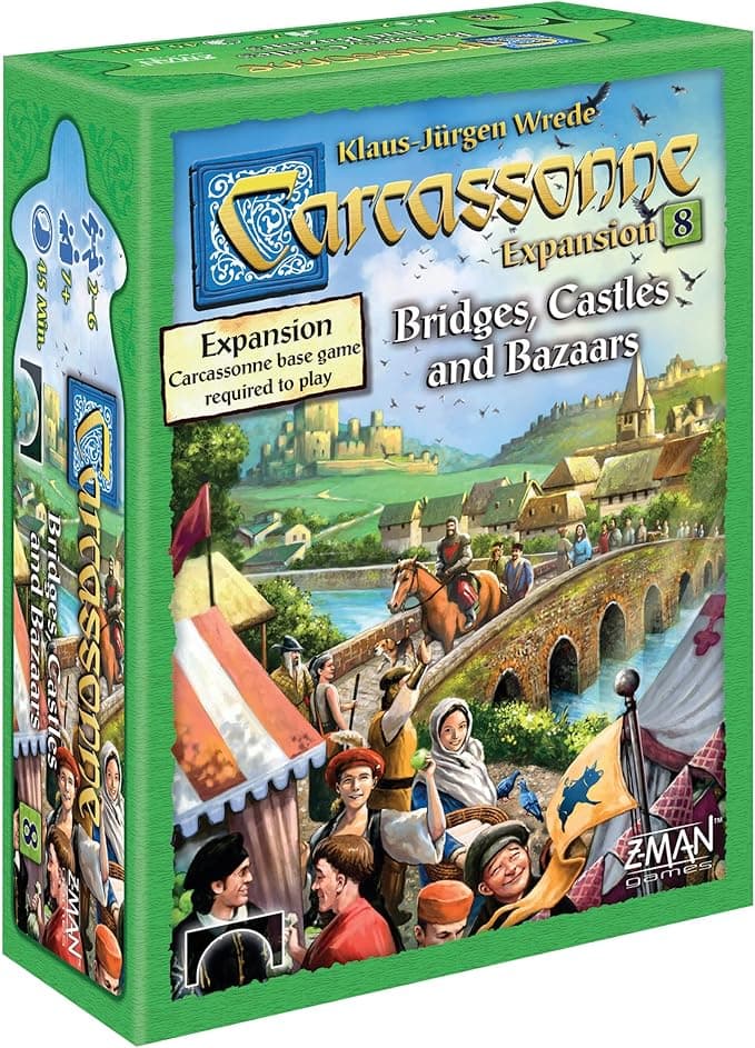 image-Carcassonne Bridges, Castles & Bazaars Board Game EXPANSION - New Paths and Auctions Await! Medieval Strategy Game for Kids and Adults, Ages 7+, 2-6 Players, 50 Minute Playtime, Made by Z-Man Games
